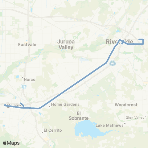 Riverside Transit Agency Corona-UC Riverside map