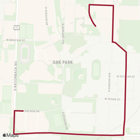 Razorback Transit Route 13 Peak map