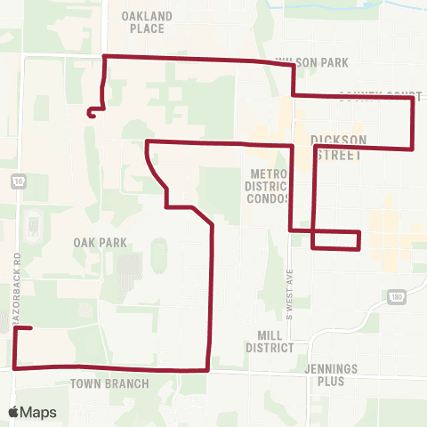 Razorback Transit Route 14 Non Peak map