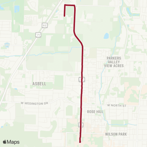 Razorback Transit Route 21 Non Peak map