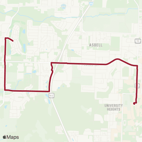 Razorback Transit Route 35 Non Peak map