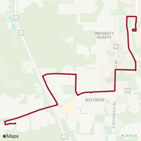 Razorback Transit Route 44 Non Peak map
