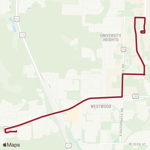 Razorback Transit Route 45 Peak map