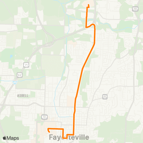 Razorback Transit Route 27 Non Peak map