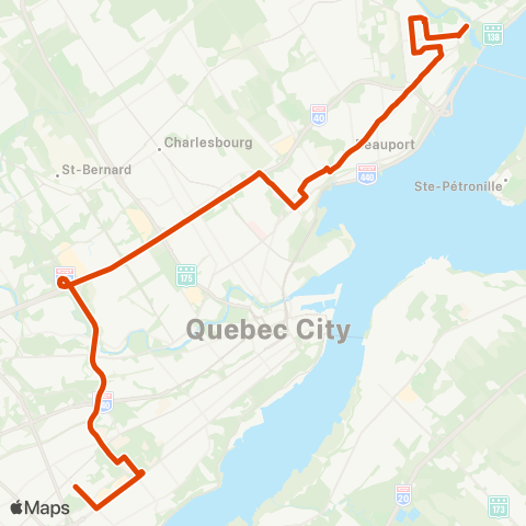 RTC Ste-Foy Ctre via Univ. Laval - Terminus Chute-Montmorency map