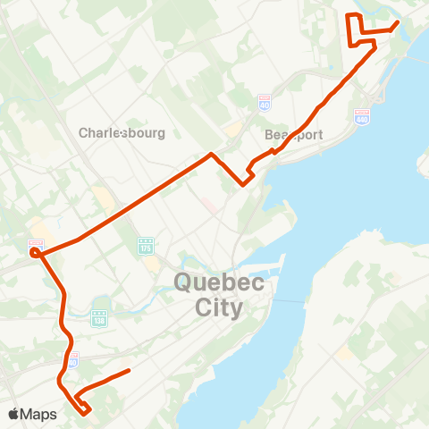 RTC Cégep Garneau via Univ. Laval - Terminus Chute-Montmorency map