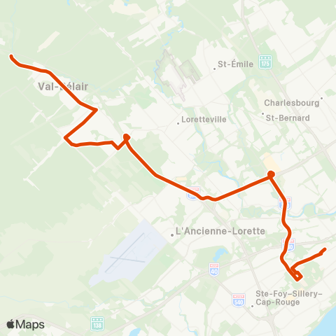 RTC Cégep Garneau via Univ. Laval - Val-Bélair map
