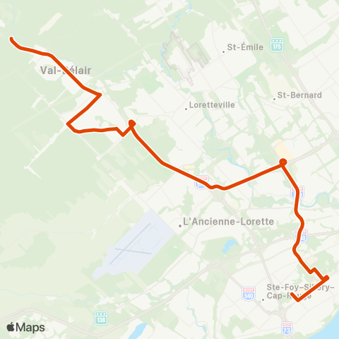 RTC Ste-Foy Ctre via Univ. Laval - Val-Bélair map