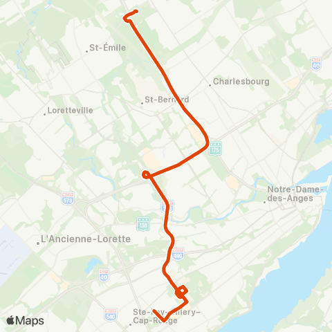 RTC Ste-Foy Ctre via Univ. Laval - Terminus de la Faune map