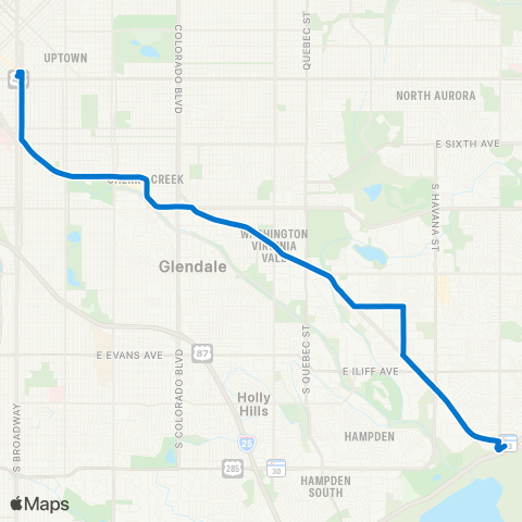RTD Cherry Creek / Parker Rd Limited map