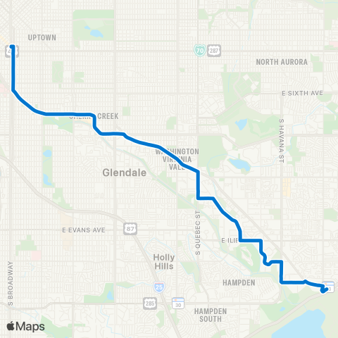 RTD Cherry Creek / Parker Rd Limited map