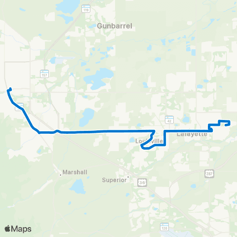 RTD Boulder / Lafayette via Louisville map