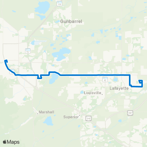 RTD Boulder / Lafayette via Baseline map