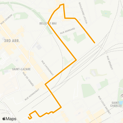 RTM Gare St Charles - Belle de mai la Friche map