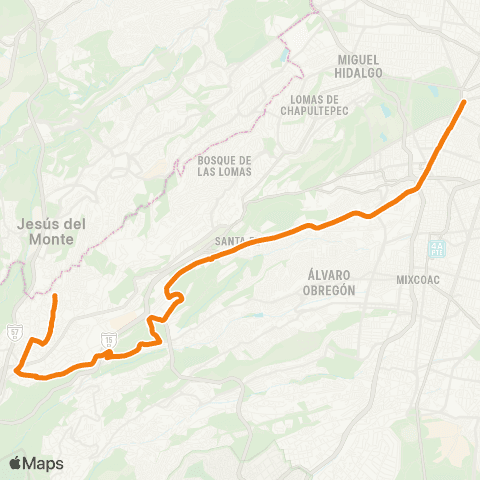 RTP Jesús del Monte (Cuajimalpa) - Metro Tacubaya (Ordinario) map