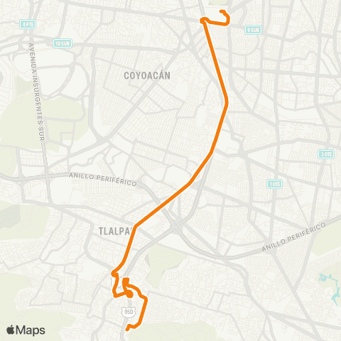 RTP Metro Tasqueña - San Pedro Martir por Fovissste map