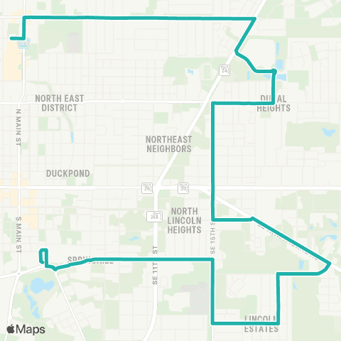RTS Downtown Station to N Main Post Office map