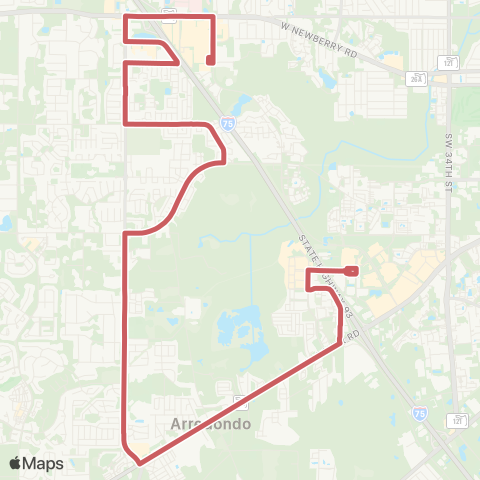 RTS Oaks Mall to Butler Plaza map