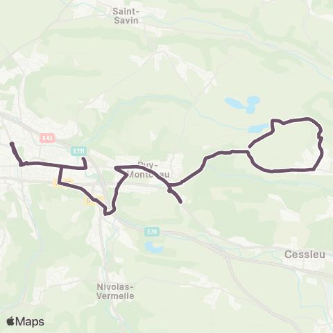Ruban - Scolaire Ruy-Montceau - Nivolas-Vermelle - Lycée Bourgoin-Jallieu map
