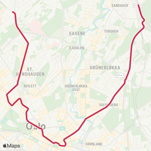 Ruter Rikshospitalet - Sinsen o / Carl Berner map