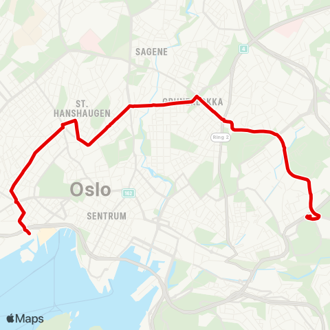 Ruter Tjuvholmen - Helsfyr T map