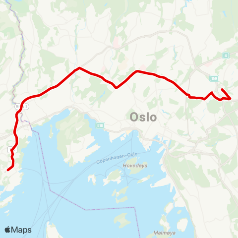 Ruter Fornebu vest - Økern T map