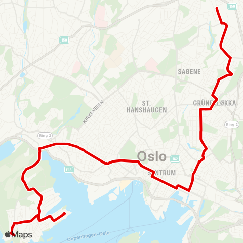 Ruter Bygdøy - Nydalen map