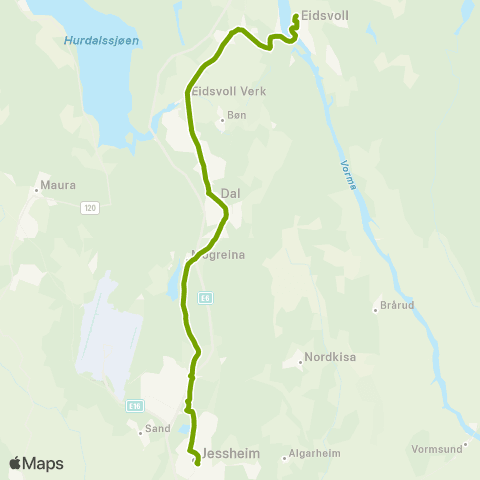 Ruter Skoleskyss Jessheim - Dal - Råholt - Eidsvoll map
