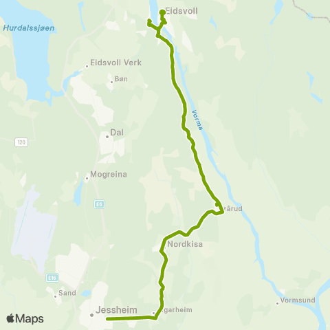 Ruter Skoleskyss Jessheim - Eidsvoll / Eidsvoll - Dal - Østli map
