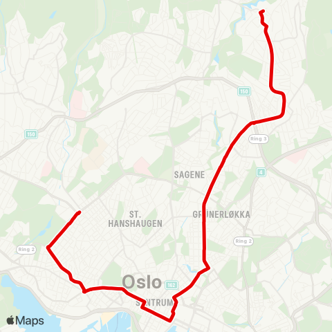 Ruter Majorstuen - Kjelsås map