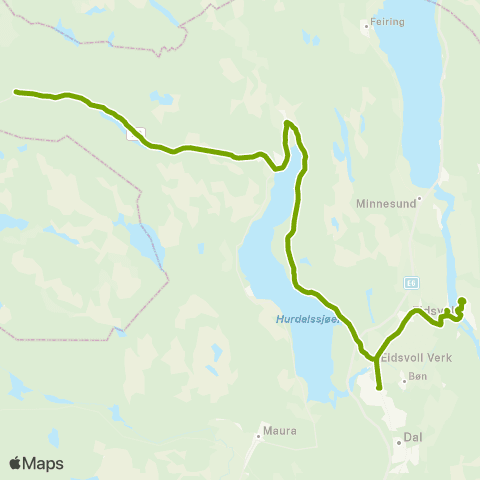 Ruter Hurdal - Eidsvoll verk map