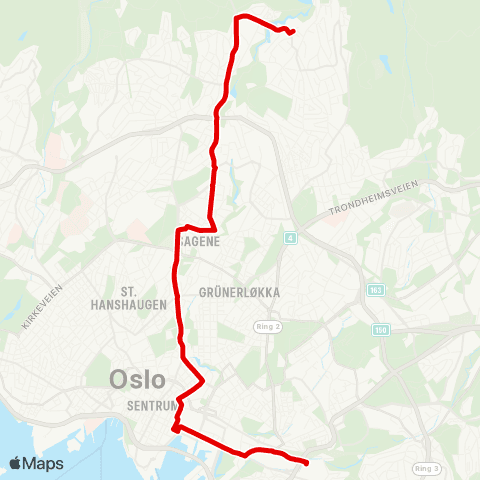 Ruter Kværnerbyen - Kjelsås stasjon map