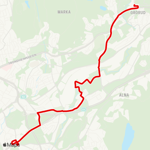 Ruter Helsfyr T - Grorud T via Alfaset map