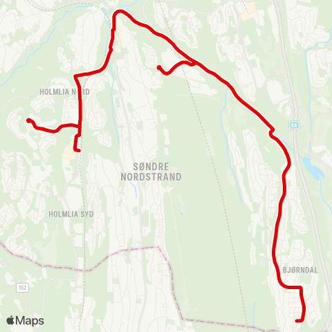Ruter Holmlia stasjon - Bjørndal map