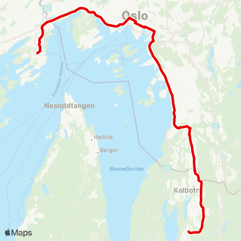 Ruter Fornebu - Myrvoll stasjon map