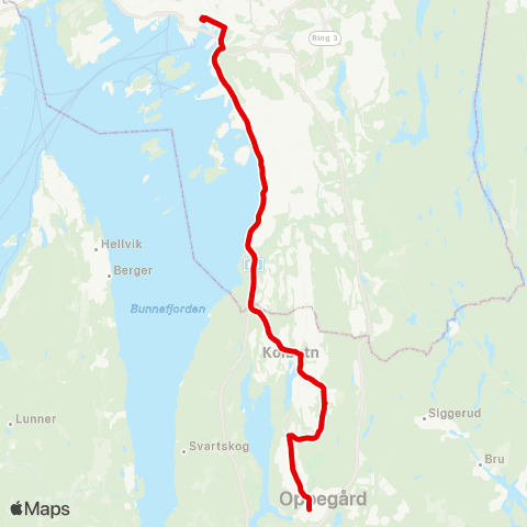 Ruter Jernbanetorget-Oppegård st. map