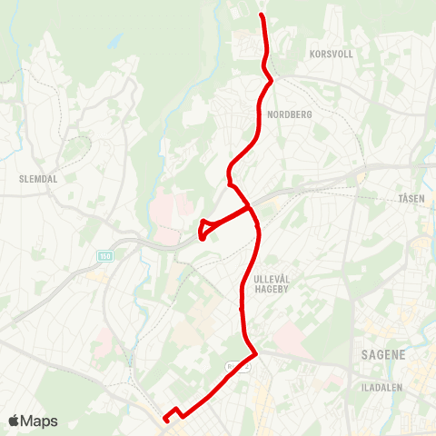 Ruter Majorstuen-Haugerud map