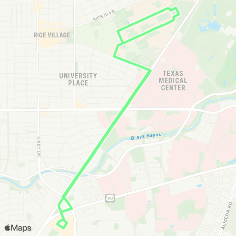 Rice University Undergraduate Shopping Shuttle map
