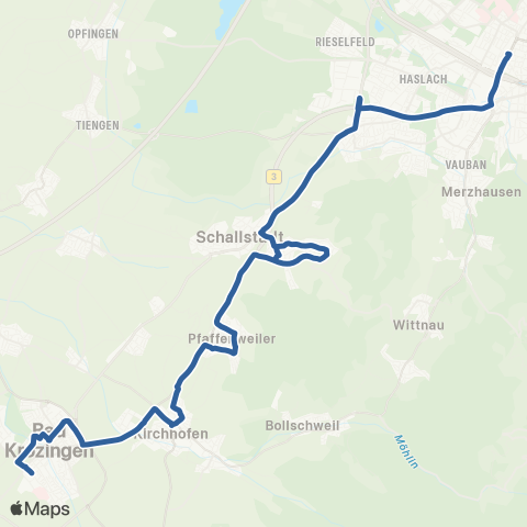 RVF Bad Krozingen Bf ↔︎ Freiburg Hbf map