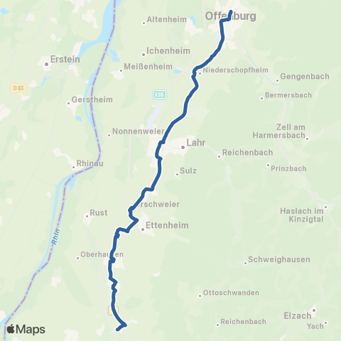 RVF Emmend. Bf ↔︎ Offenburg Bf map