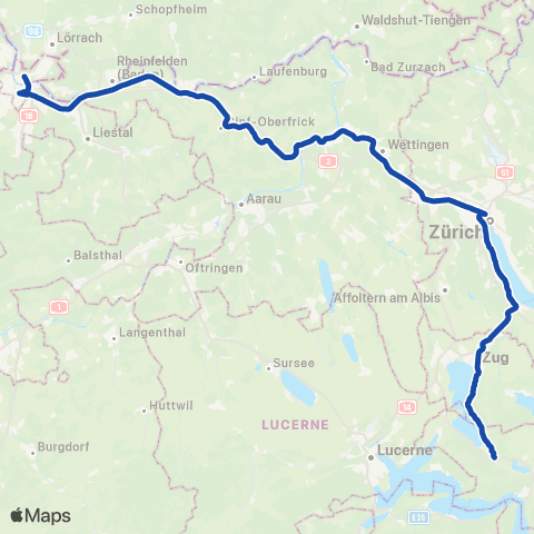 RVF Zürich HB ↔︎ Como S. Giovanni map