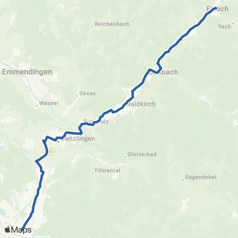 RVF Elzach Bf ↔︎ Freiburg Hbf map