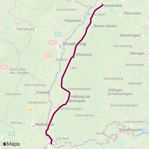 RVF Badischer Bf ↔︎ Karlsruhe Hbf map