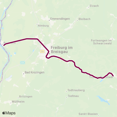 RVF Breisach Bf ↔︎ Freiburg Hbf map