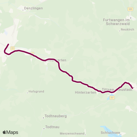 RVF Freiburg Hbf ↔︎ Villingen Bf map