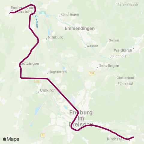 RVF Endingen a K Bf ↔︎ Kirchzarten Bf map