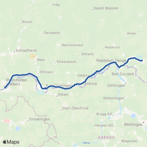 RVF Waldshut Bismarckstrasse ↔︎ Rheinfelden Busbahnhof map