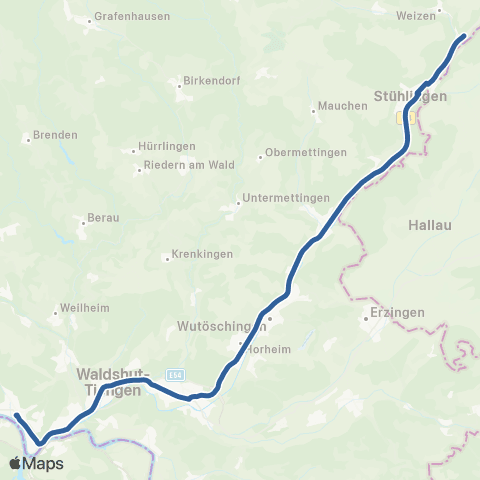 RVF Stühlingen Ev. Kirche ↔︎ Waldshut Busbahnhof map