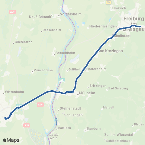 RVF Mulhouse - Fribourg ↔︎ Fribourg - Mulhouse map