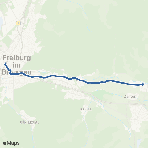 RVF Stegen Kolleg St. Sebastian ↔︎ Freiburg Hbf map